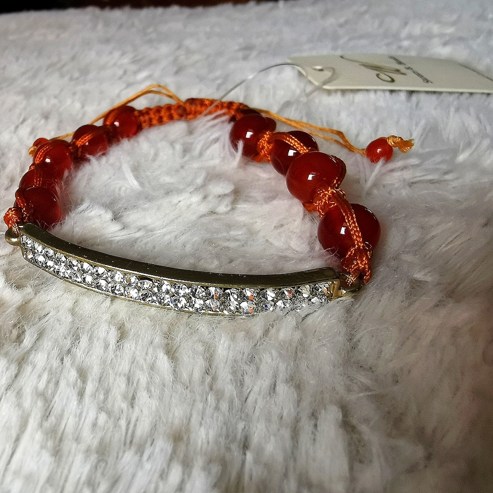 Rhinestones bar Amber adjustable bracelet